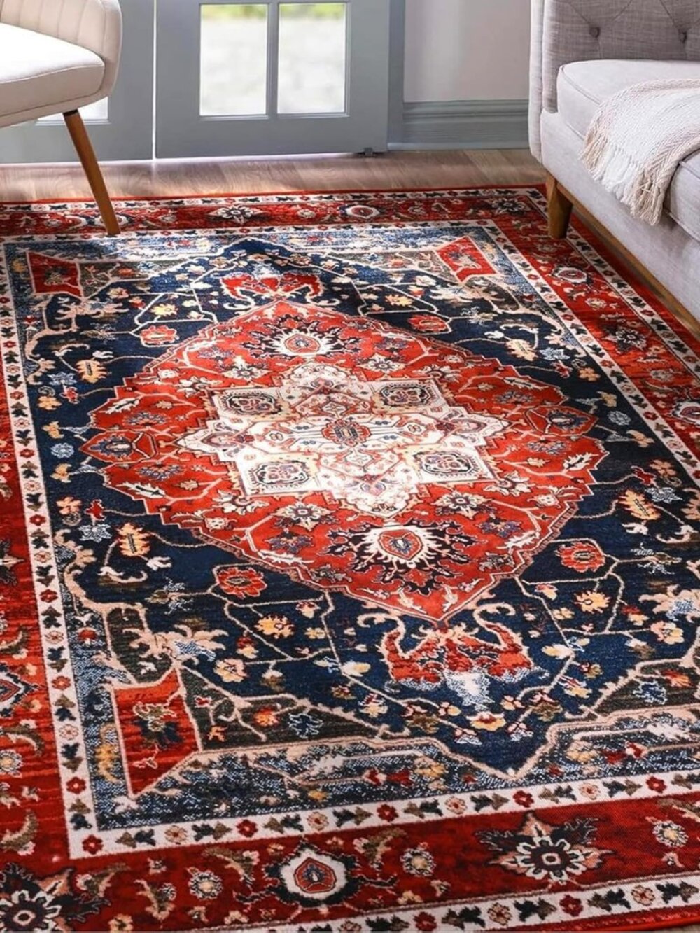 Area Rug for Living Room, 4x6 Machine Washable Boho Rug for Bedroom, Low Pile